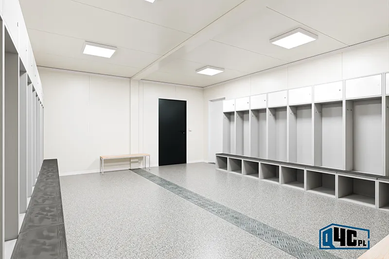 Szatnia kontenerowa z sanitariatem – szatnia z szafkami