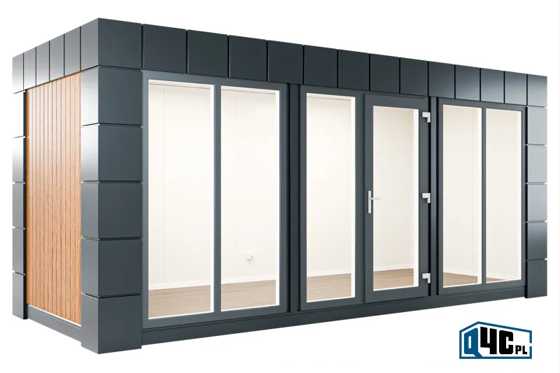 Kontener handlowy z przeszklonym frontem (KH 1.1) - widok z przodu - panel elewacyjny
