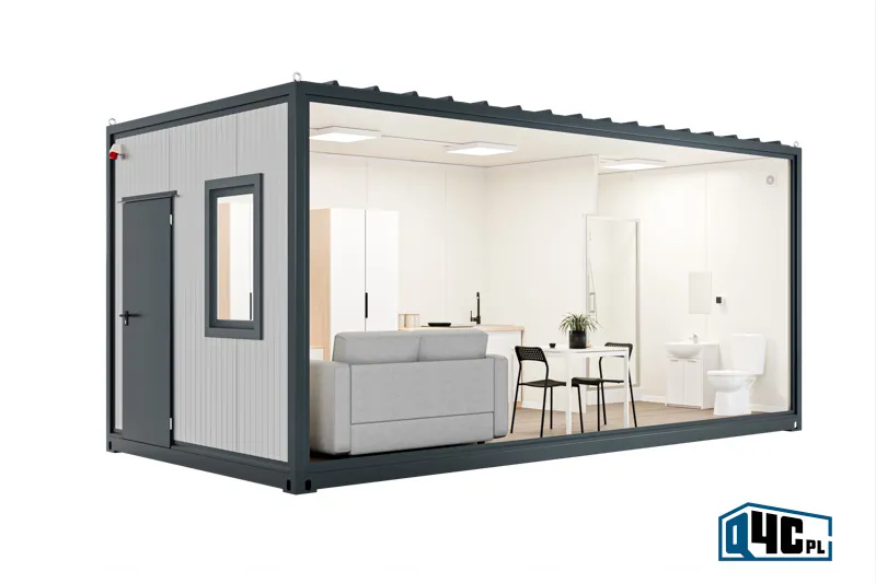 Kontener mieszkalny XL z łazienką i aneksem kuchennym - widok bez ściany