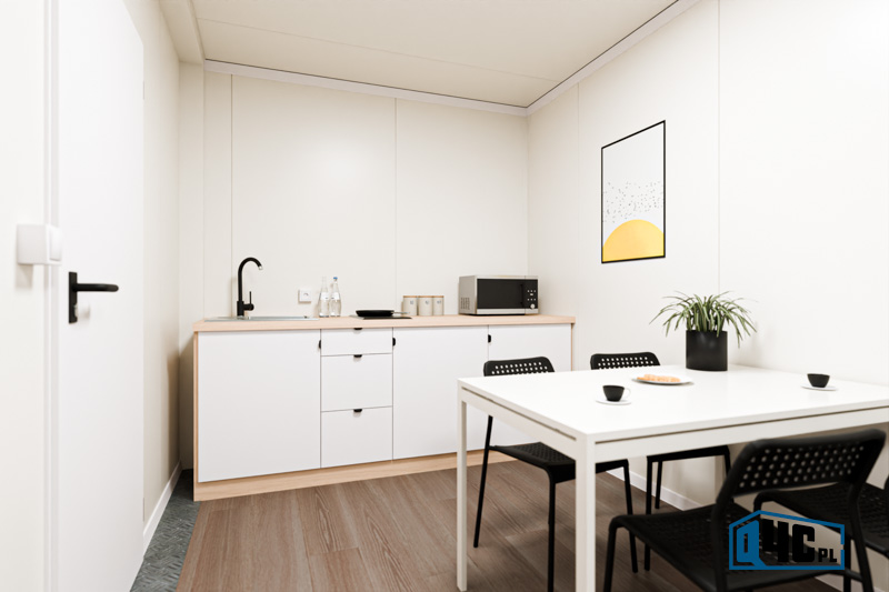 Kontener mieszkalny DUO z łazienką i aneksem kuchennym - wnętrze aneks kuchenny stół