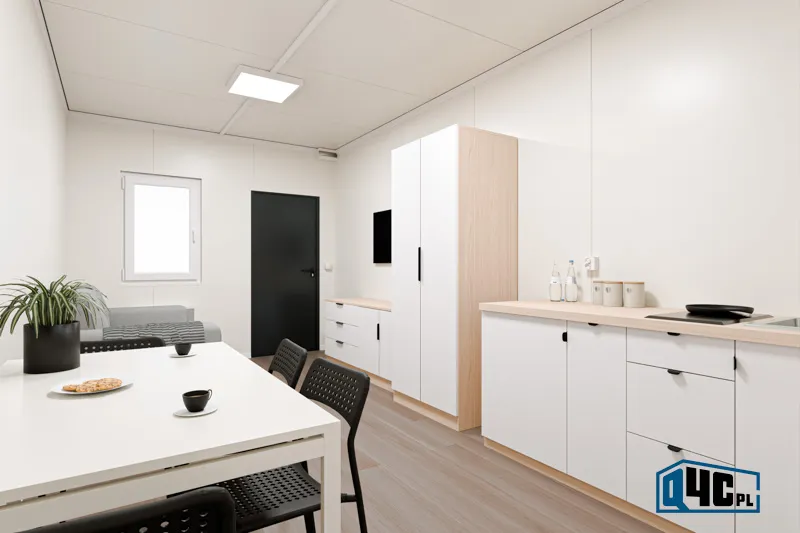 Kontener XXL z łazienką i aneksem - wnętrze salon z aneksem kuchennym