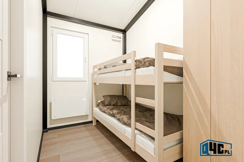 Dom kontenerowy - sypialnia z łóżkiem piętrowym