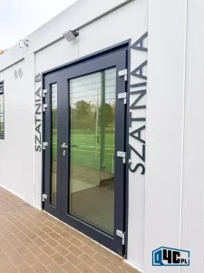 Entrance doors and changing room signage