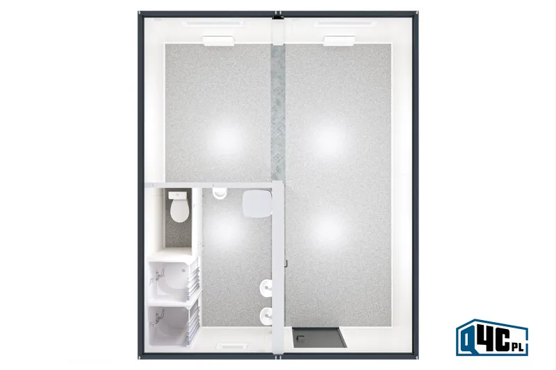 Umkleidecontainer mit Sanitärbereich (KSZ 1.2.1) – Draufsicht Umkleidecontainer mit Sanitärbereich (KSZ 1.2.1) – Draufsicht