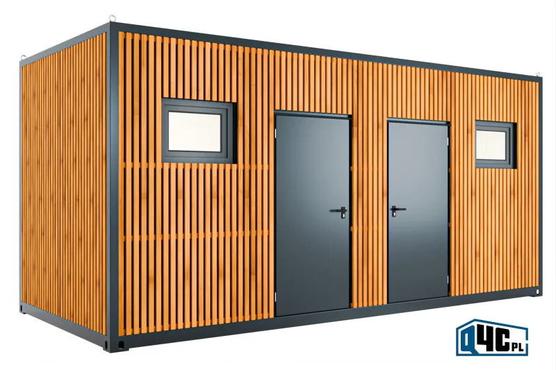 Kontener szatniowy podwójny z drewnianą elewacją (KSZ 2.1.2) - widok z przodu